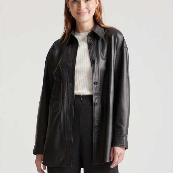 Apparis- Black Vegan Leather Button Up Jacket